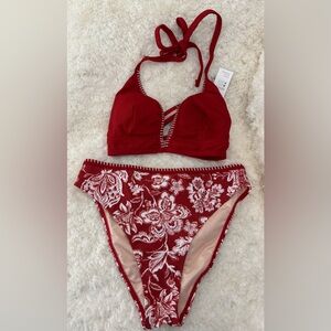 Cupshe Burgundy and White Floral Bikini